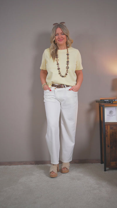 Stylisches Kurzarm-Shirt in Velourslederoptik, gelb