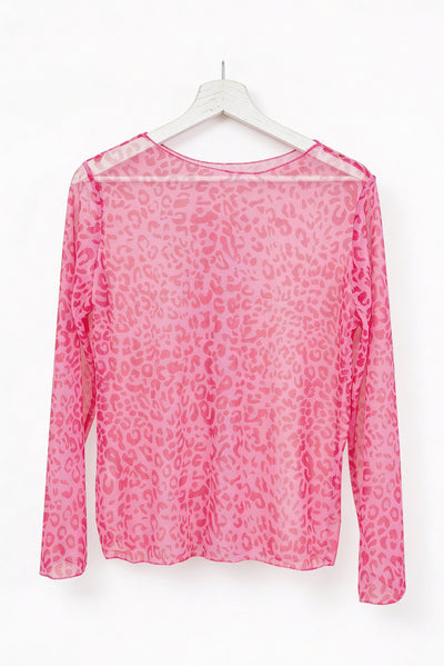 Leichtes Langarmshirt mit Leo-Muster, neonpink/lila