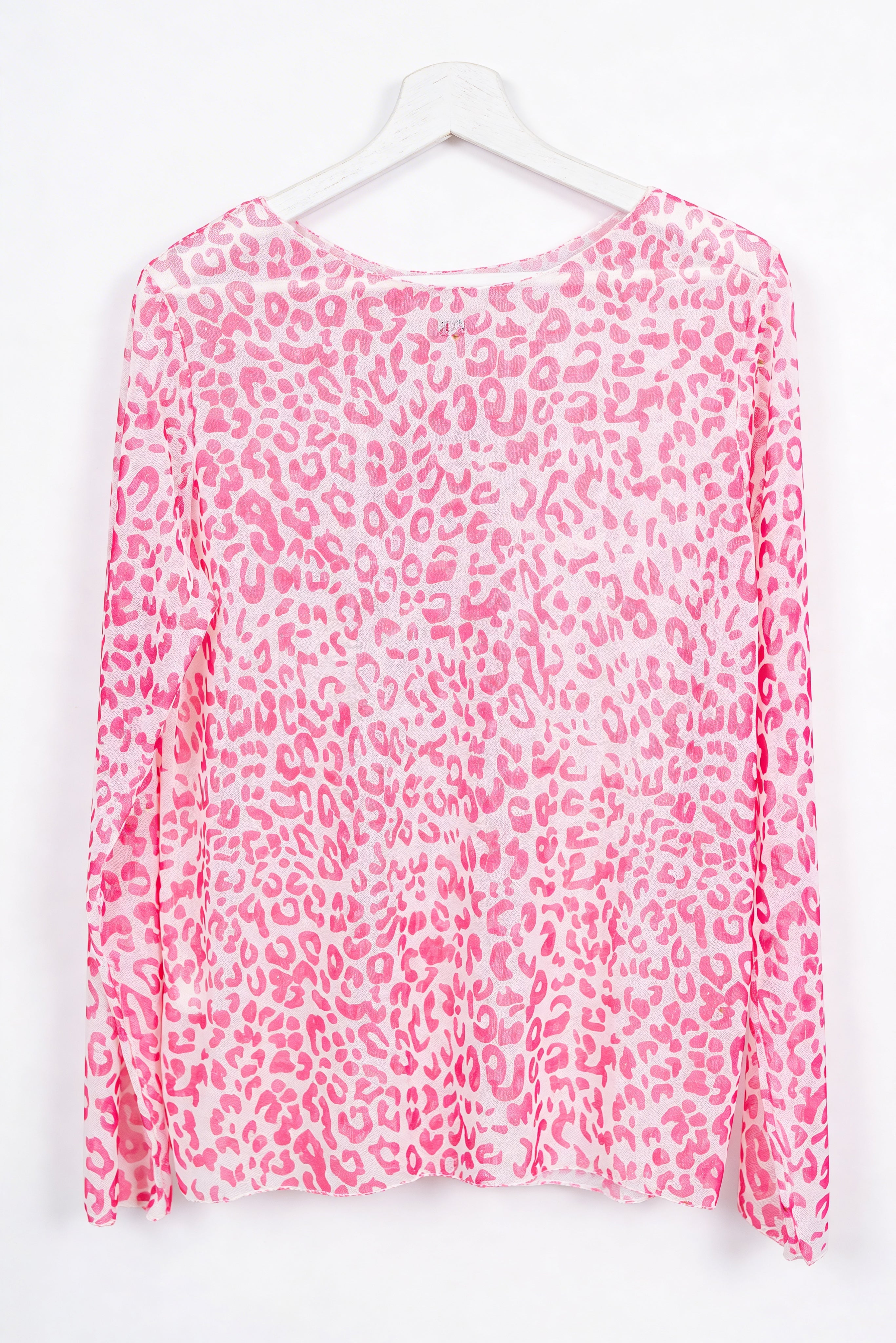 Leichtes Langarmshirt mit Leo-Muster, neonpink/weiß